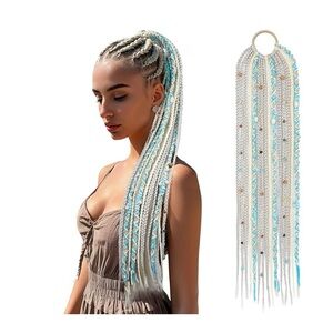 Handmade Boho Dreadlock Ponytail Holder Decorative Beads - Grey & Blonde- BN 24”